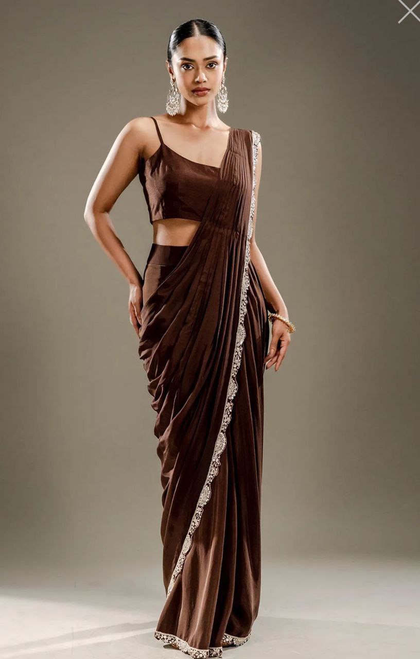 Ready-to-Wear Chinon Silk Jacket Saree with Embroidered Blouse