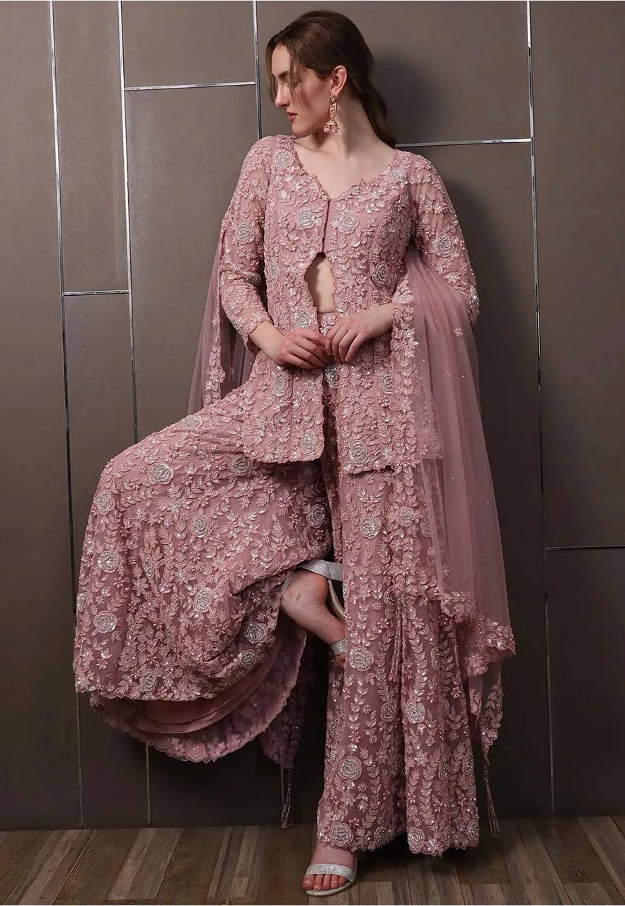 Royal Pink Party Wear Heavy Sharara Set