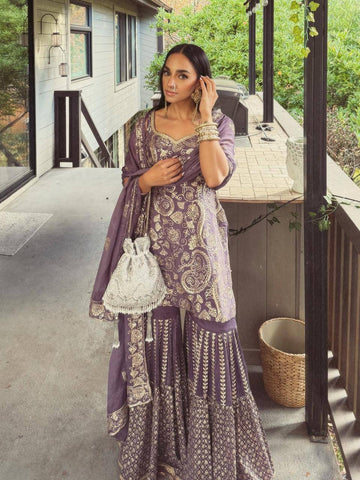 Royal Mauve Grace Luxury Sharara Set