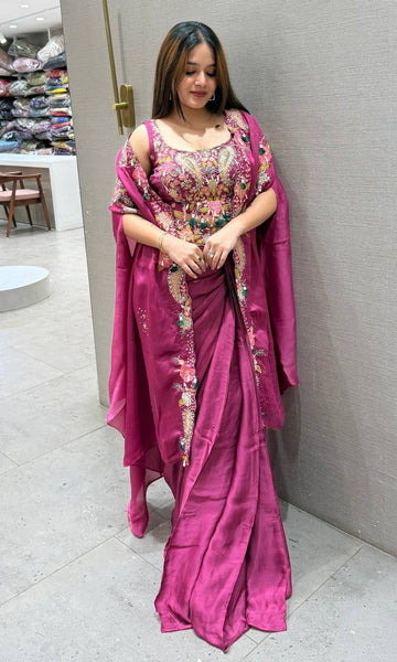 3 Piece Indo Western Shrug, Dhoti With  Blouse