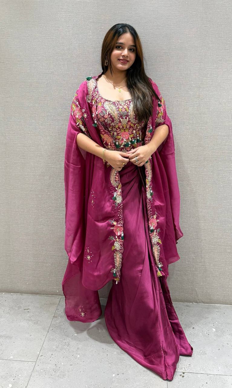 3 Piece Indo Western Shrug, Dhoti With  Blouse