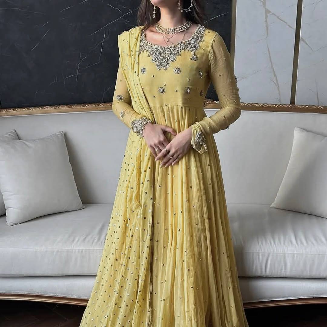 Kesar Haldi Ceremony Wear Anarkali