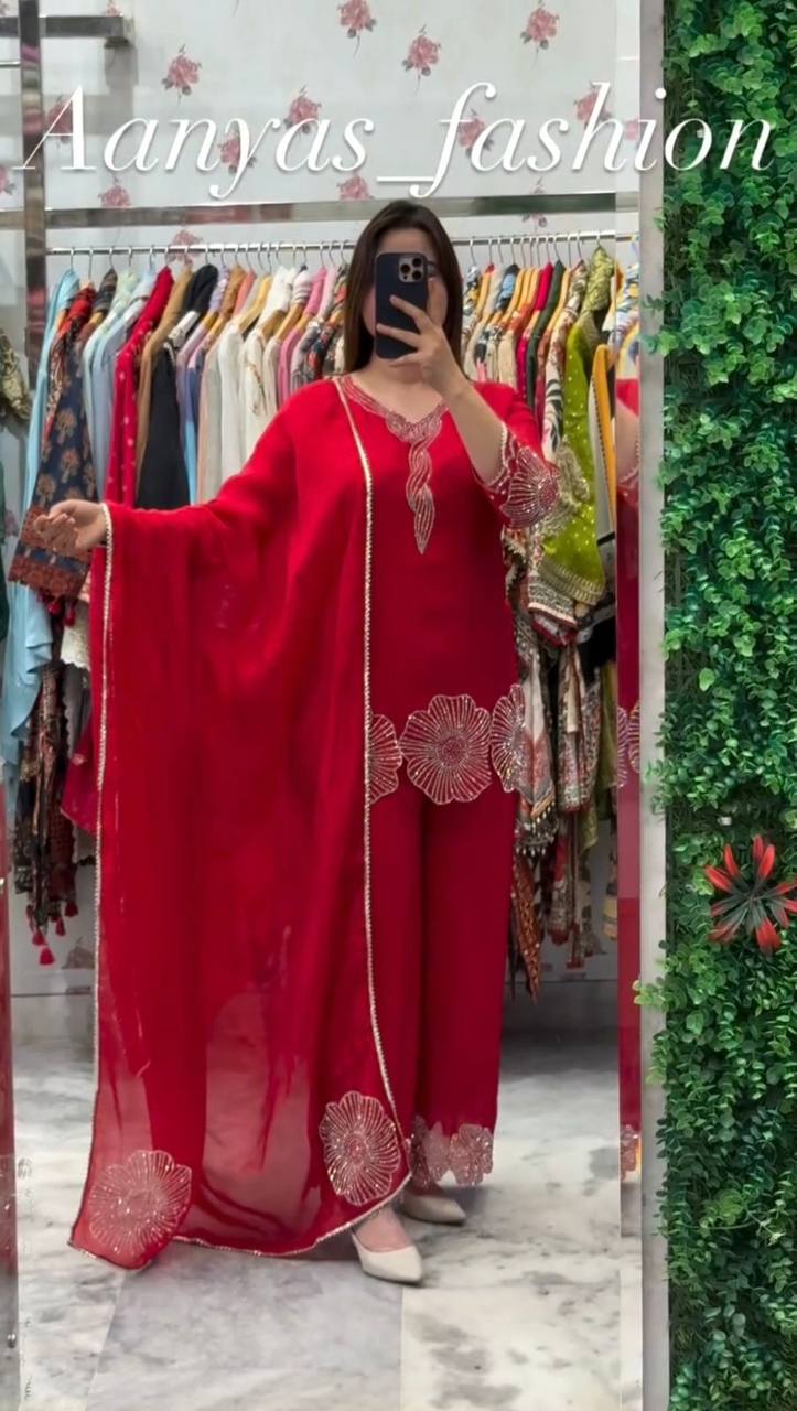 Designer Beads Work Rangoli Sharara Set with Matching Dupatta