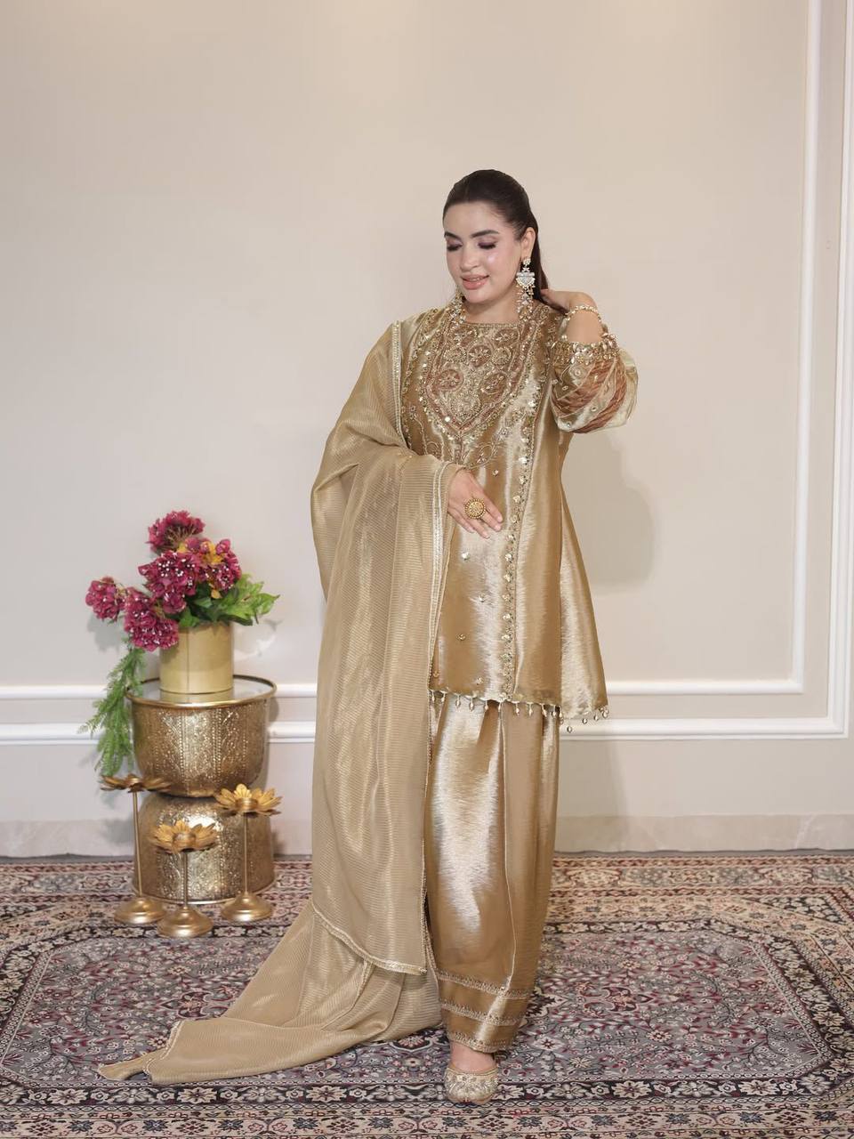 Royal Gold Embroidered Suit Set With Duptta