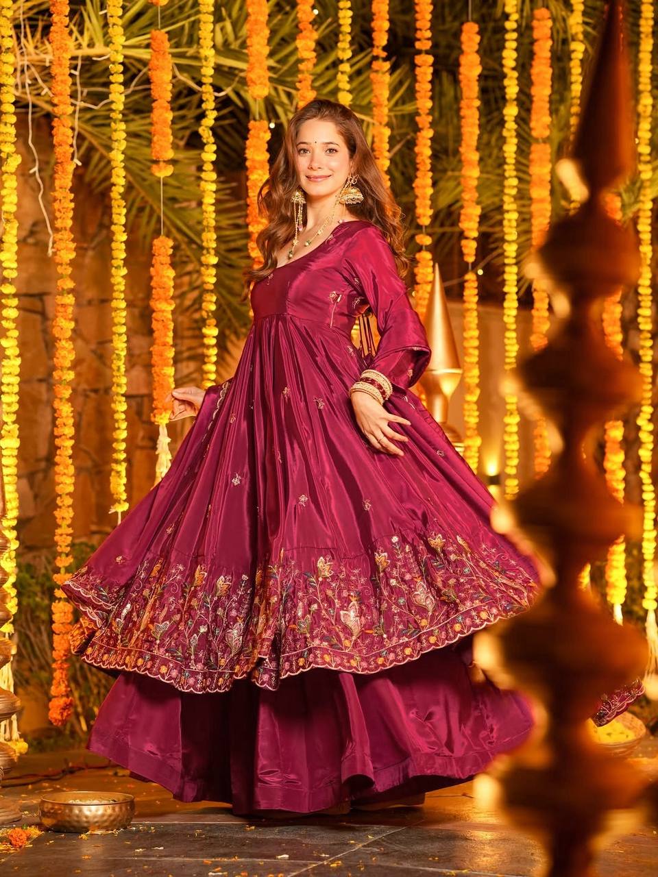 Heritage Inspired Anarkali Set With Elegant Flare