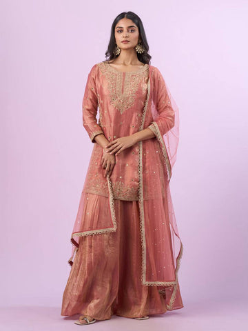 Festive Silk Kurta Palazzo Suit with Embroidery
