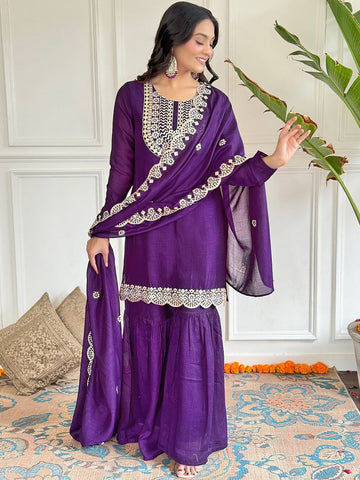 Royal Look Chinon Sharara Suit Set With Dupatta