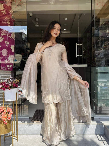 Soft Neutral Festive Wear Palazzo Suit Set