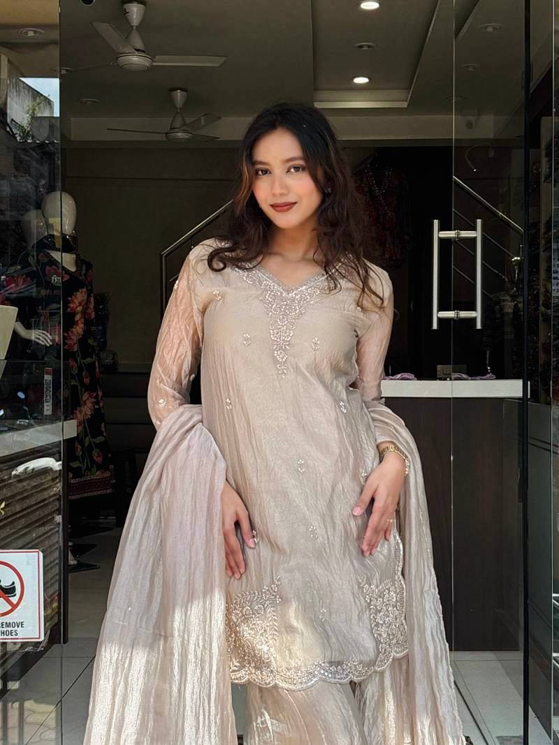 Soft Neutral Festive Wear Palazzo Suit Set