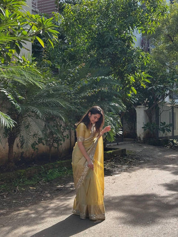 New Trending Designer Original Mirror Work Soft Organza Saree