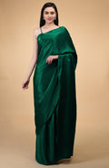 1-MIN READY TO WEAR EMERALD GREEN Satin Silk Saree With Handmade Tassels On Pallu - Eva Store New