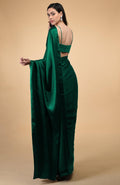 1-MIN READY TO WEAR EMERALD GREEN Satin Silk Saree With Handmade Tassels On Pallu - Eva Store New