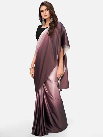 1-MIN READY TO WEAR Mauve Dual Shade Ready-Made Satin Sare - Eva Store New